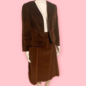 Vintage brown velvet skirt set suit high waist skirt open jacket size 8